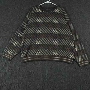 Knightsbridge Mens Extra Large Abstract Geometric Knit Crewneck Sweater Brown XL